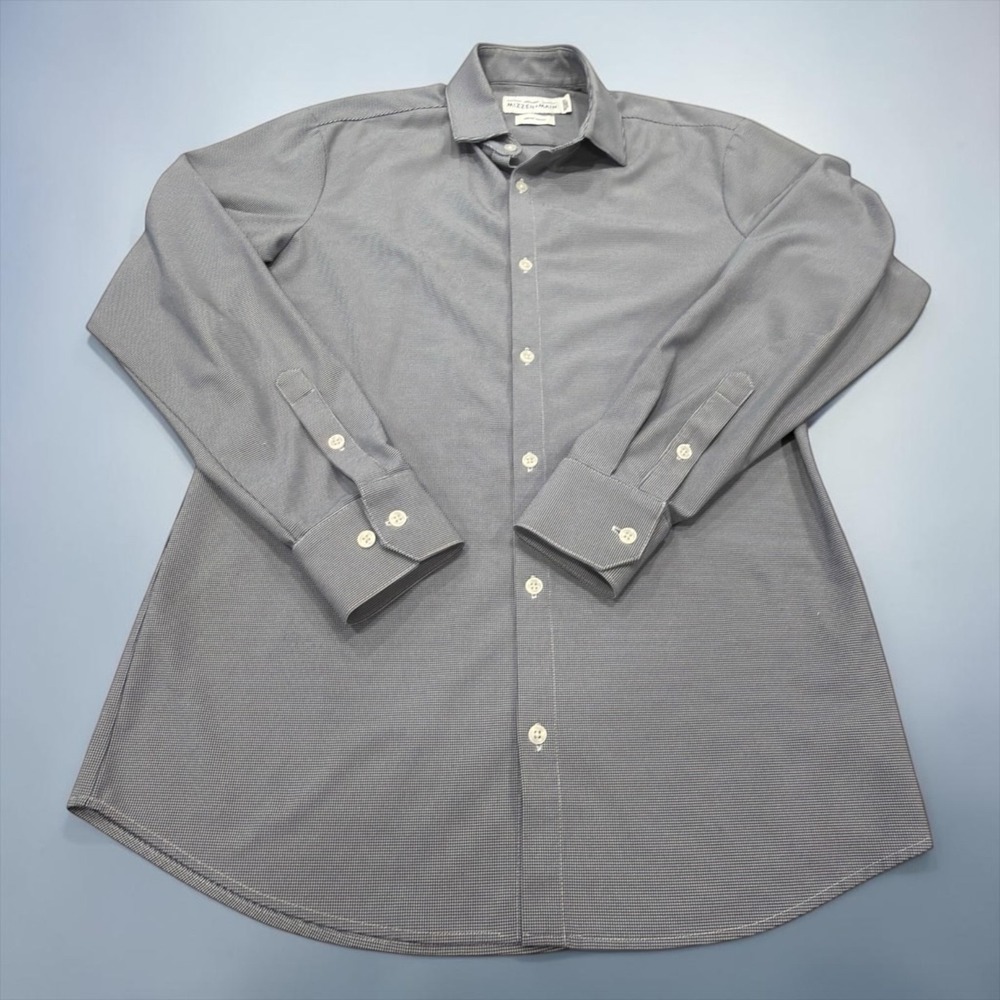 Mizzen+Main Leeward Dress Shirt Mens Medium Trim Fit Grey Micro Houndstooth